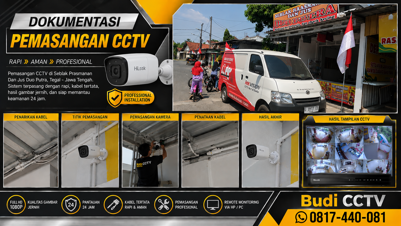 Instalasi CCTV HiLook, Awasi Kinerja Karyawan Warung Seblak Tegal